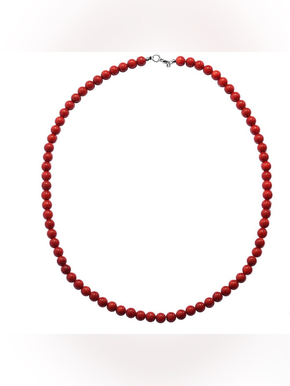 Classic Red Coral Beaded Necklace with Sterling Silver Clasp